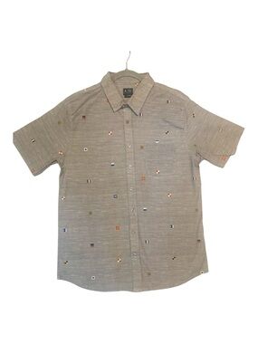 NWT Pure Lure Short-Sleeve Button-Down Shirt Light Grey Nautical Flags Sz Large